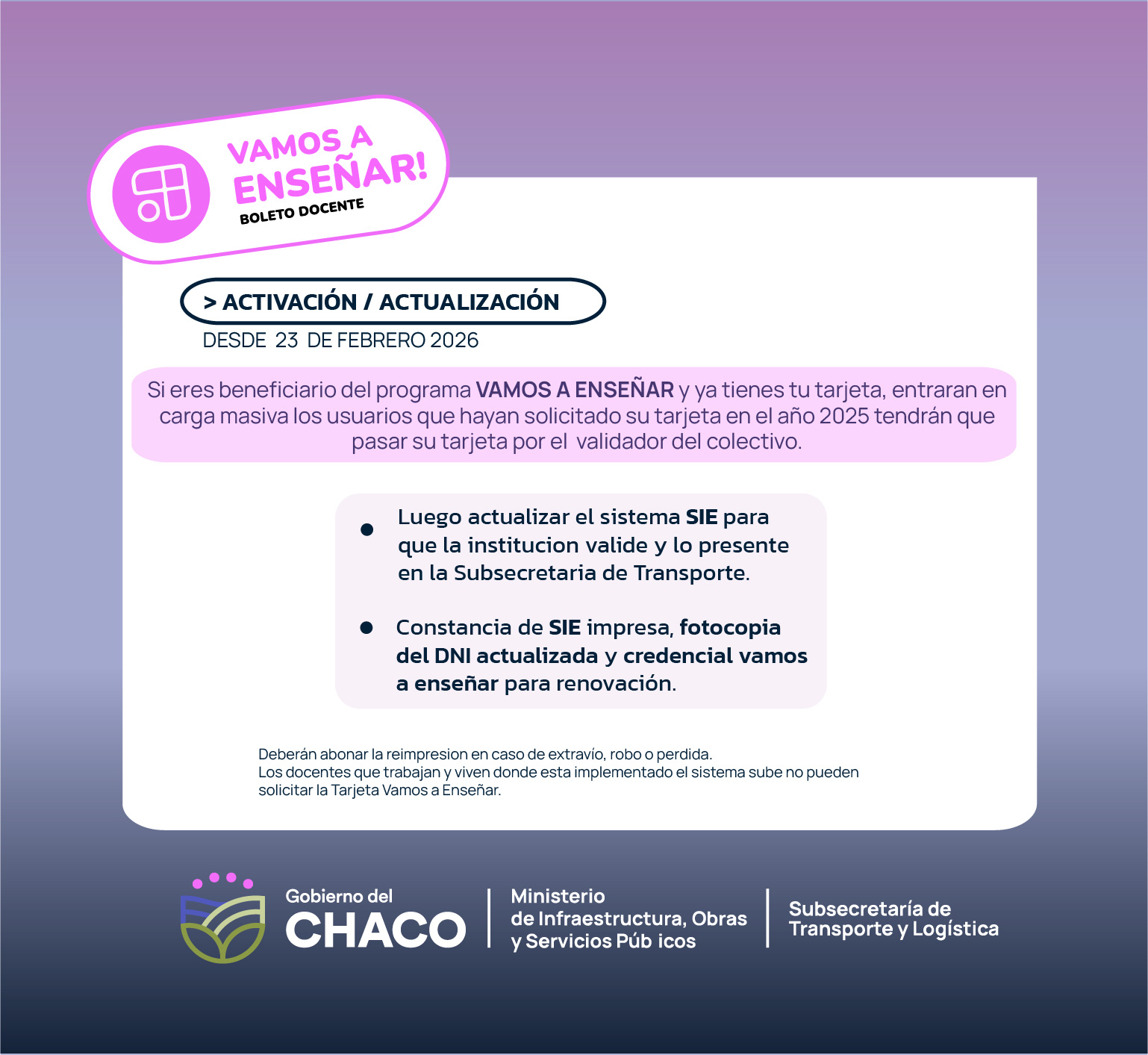 BOLETO DOCENTE – VAMOS A ENSEÑAR periodo 2026